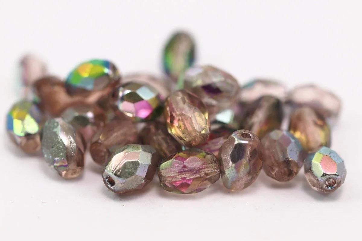 10 Pcs Ab Czech Glass 8x6 Mm Faceted Oval Beads Cf-04