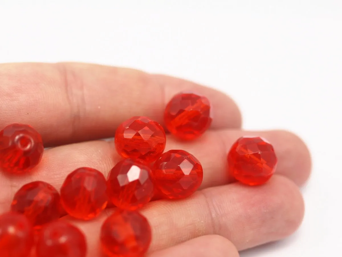 10 Red Czech Glass 12 Mm Faceted Beads Cf-11