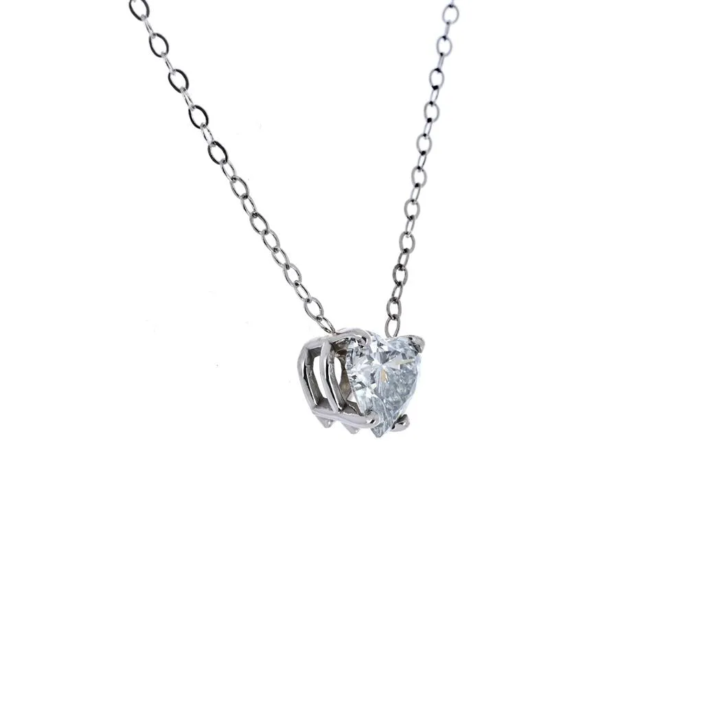 1.18ct Heart Solitaire Diamond Necklace, 18" - 14K White Gold