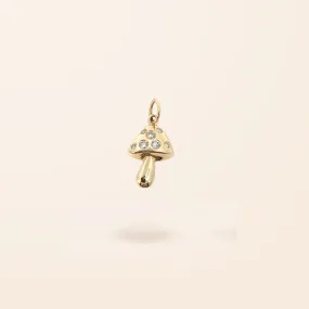 14K Gold Diamond Mushroom Charm