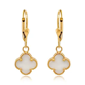 14K Gold Mother of Pearl Clover on Leverback Earring