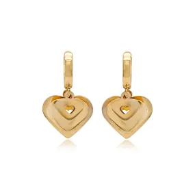 14K Gold Triple Heart on Hoop Earring