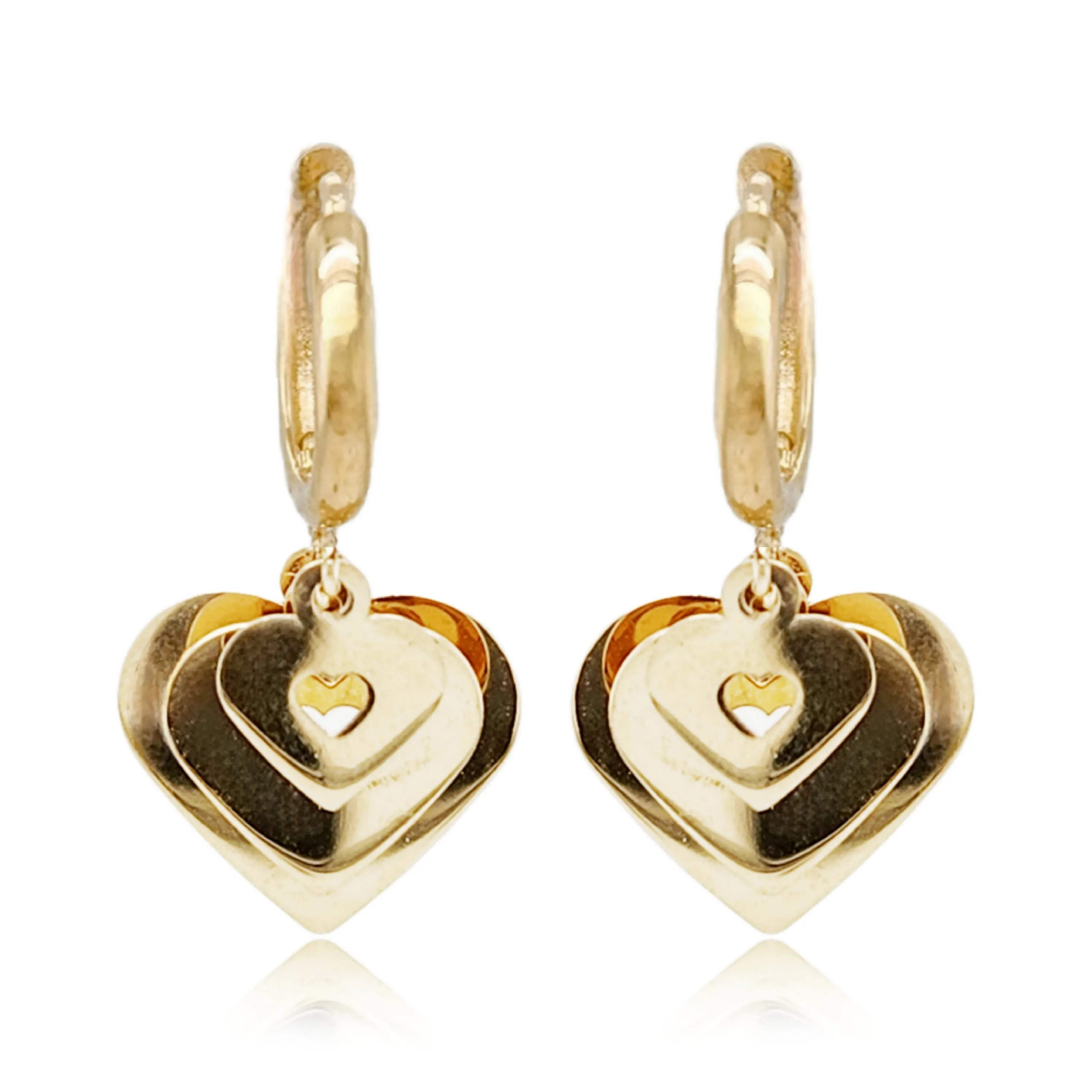 14K Gold Triple Heart on Hoop Earring