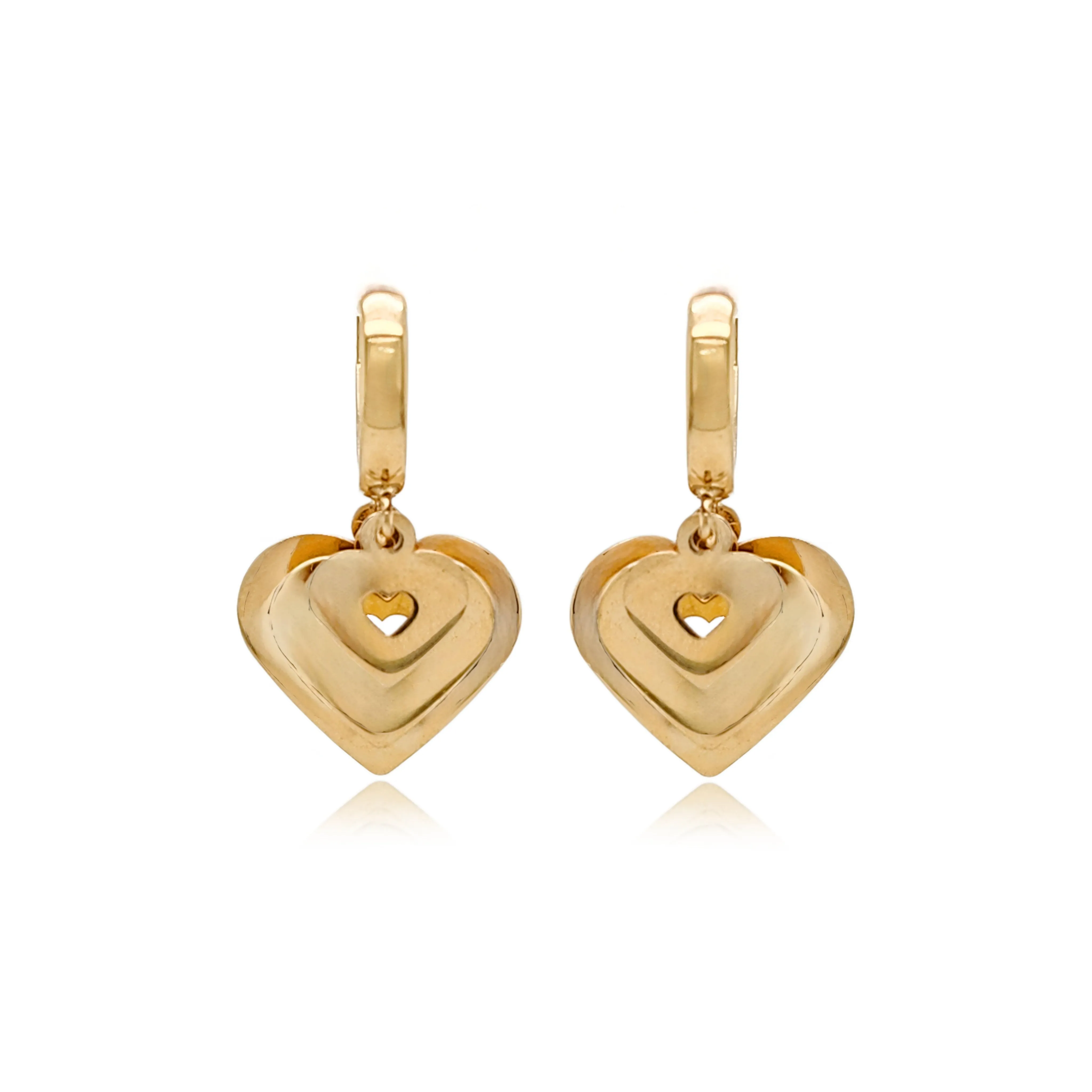 14K Gold Triple Heart on Hoop Earring