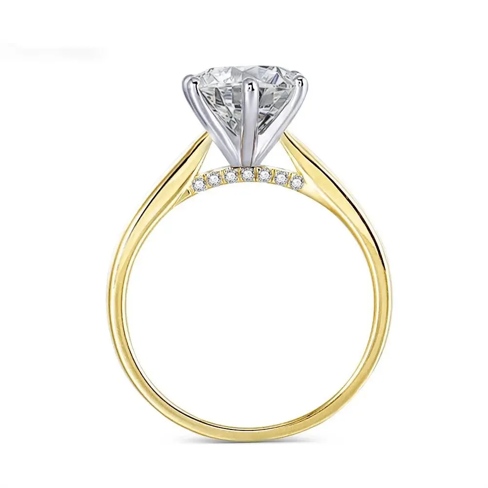 14k White & Yellow Gold Solitaire Moissanite Ring 2ct Center Stone