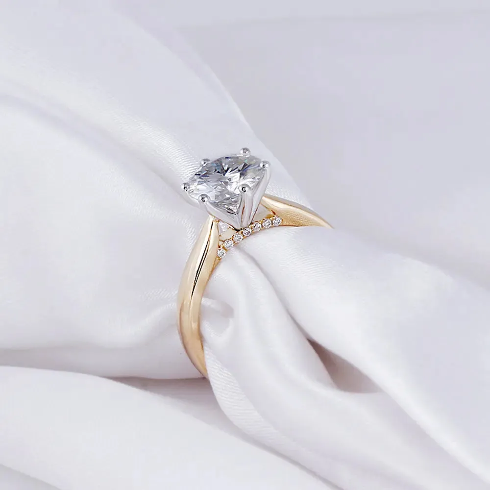 14k White & Yellow Gold Solitaire Moissanite Ring 2ct Center Stone