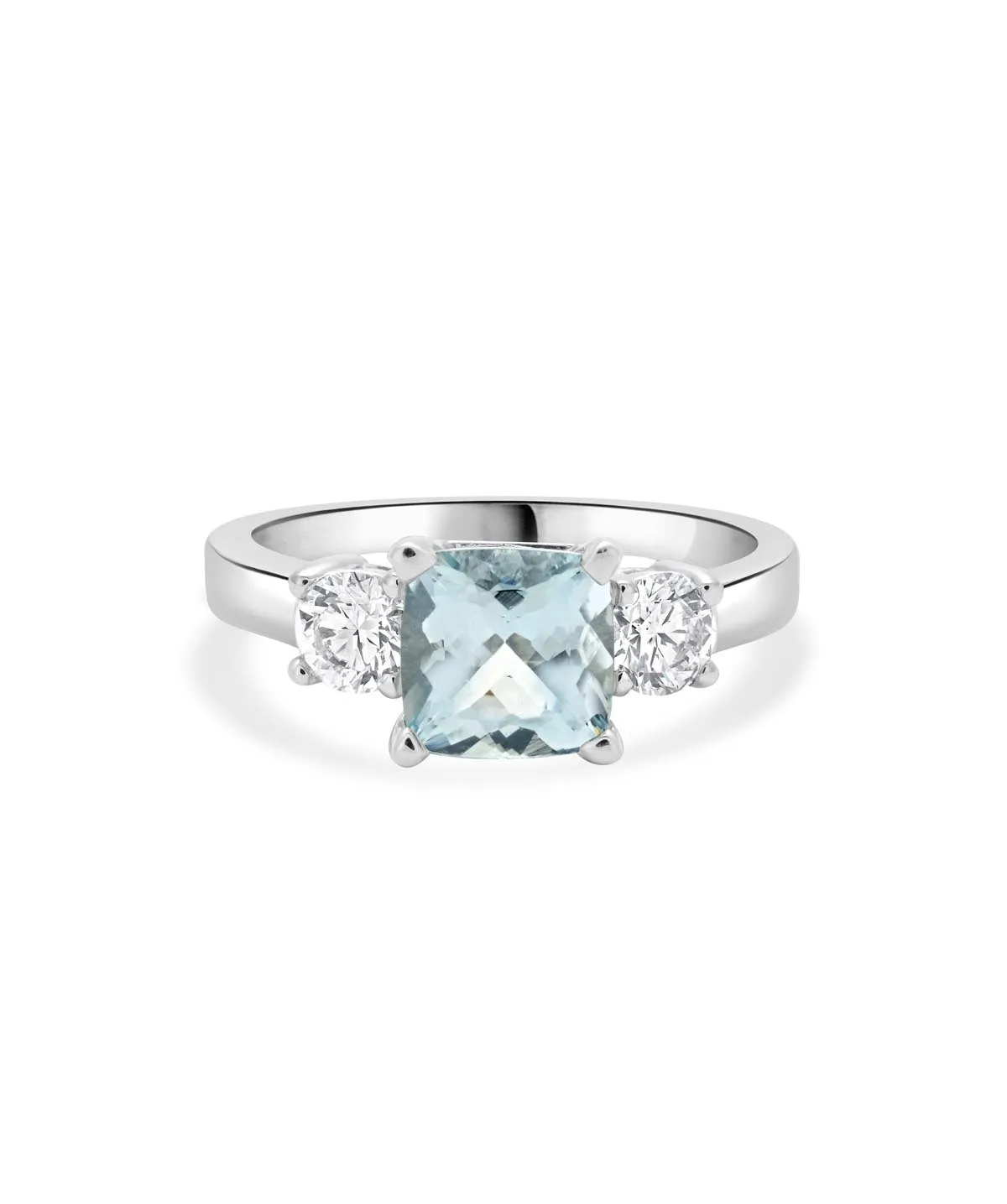 14K White Gold Aquamarine and Diamond Three Stone Ring