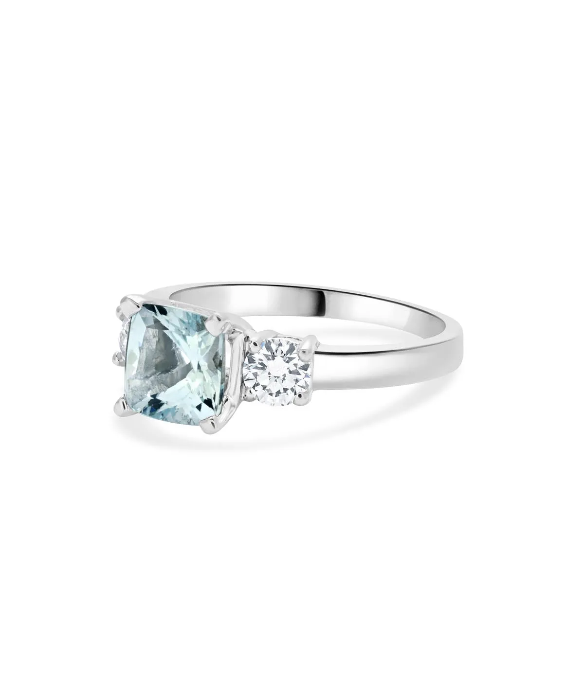 14K White Gold Aquamarine and Diamond Three Stone Ring