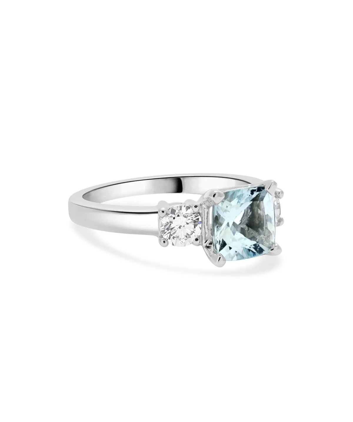 14K White Gold Aquamarine and Diamond Three Stone Ring