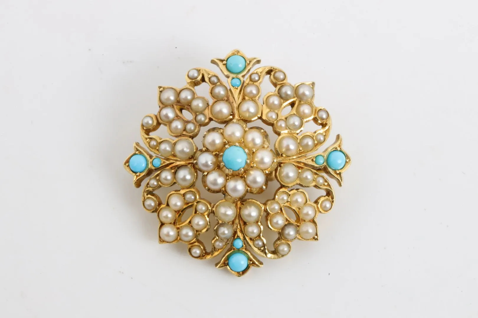 14k Yellow Gold Pearl & Turquoise Bead Pin (13.04g.)