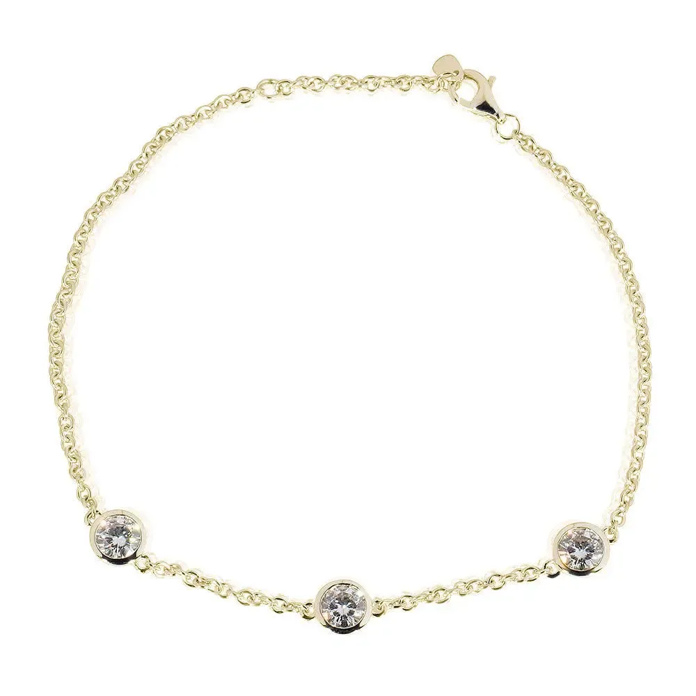 14k Yellow Moissanite Bracelet With Three 0.25ct Stones 0.75ctw