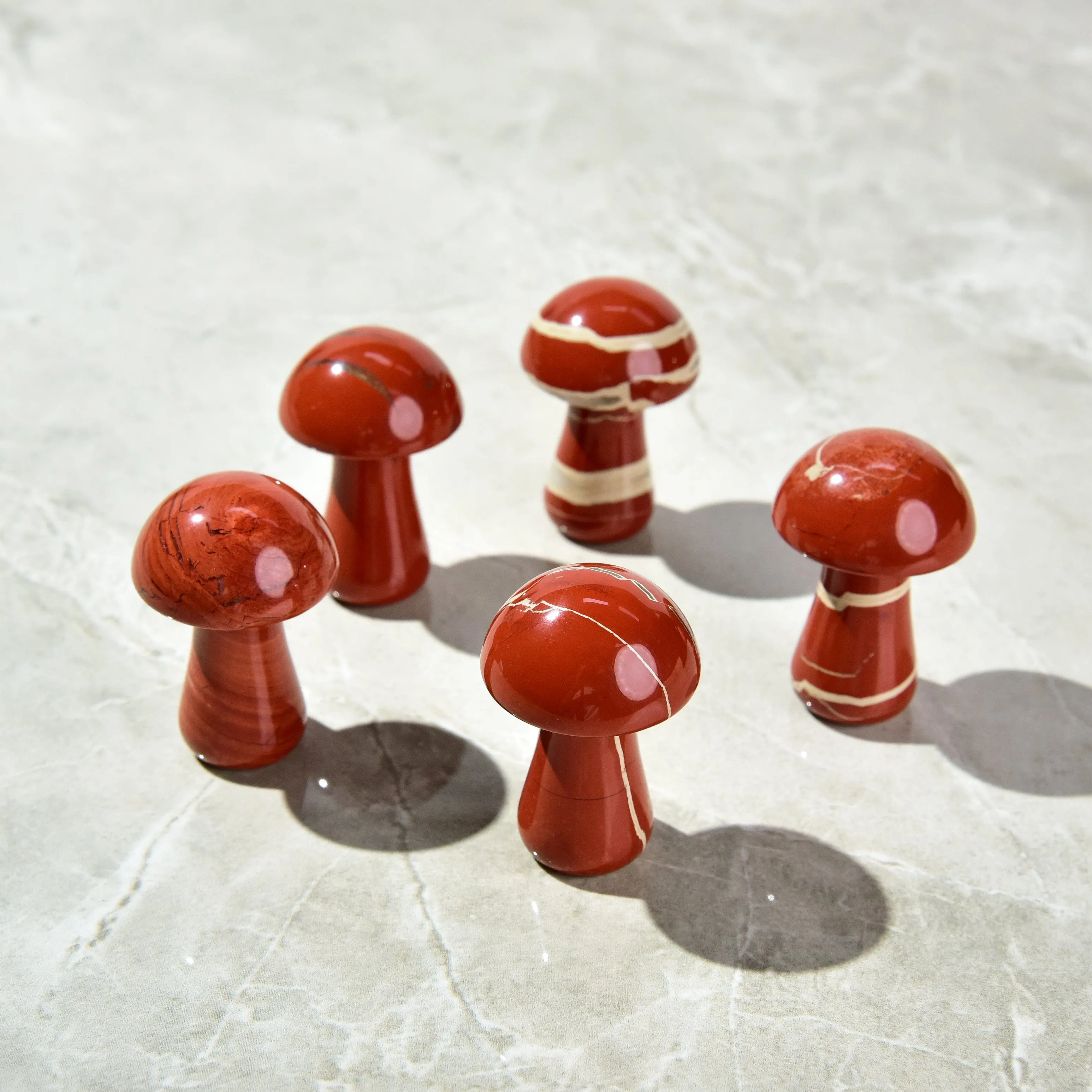 2 Red Jasper Mushroom Natural Gemstone Carving