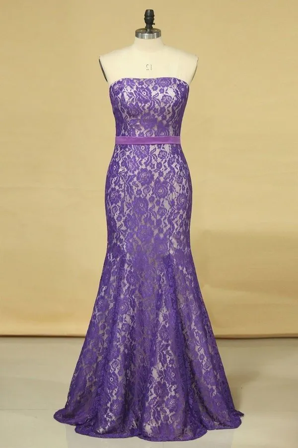 2024 Purple Strapless Prom Dresses Mermaid Floor Length With Trumpet PB41Z1S8