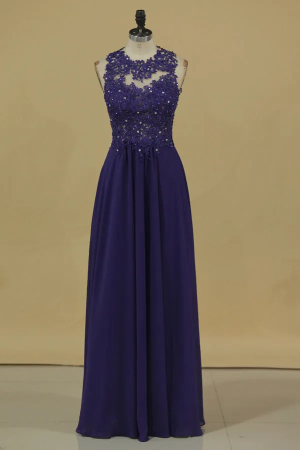 2024 Scoop With Applique And Beads Chiffon Prom Dresses A Line PXFJF98J