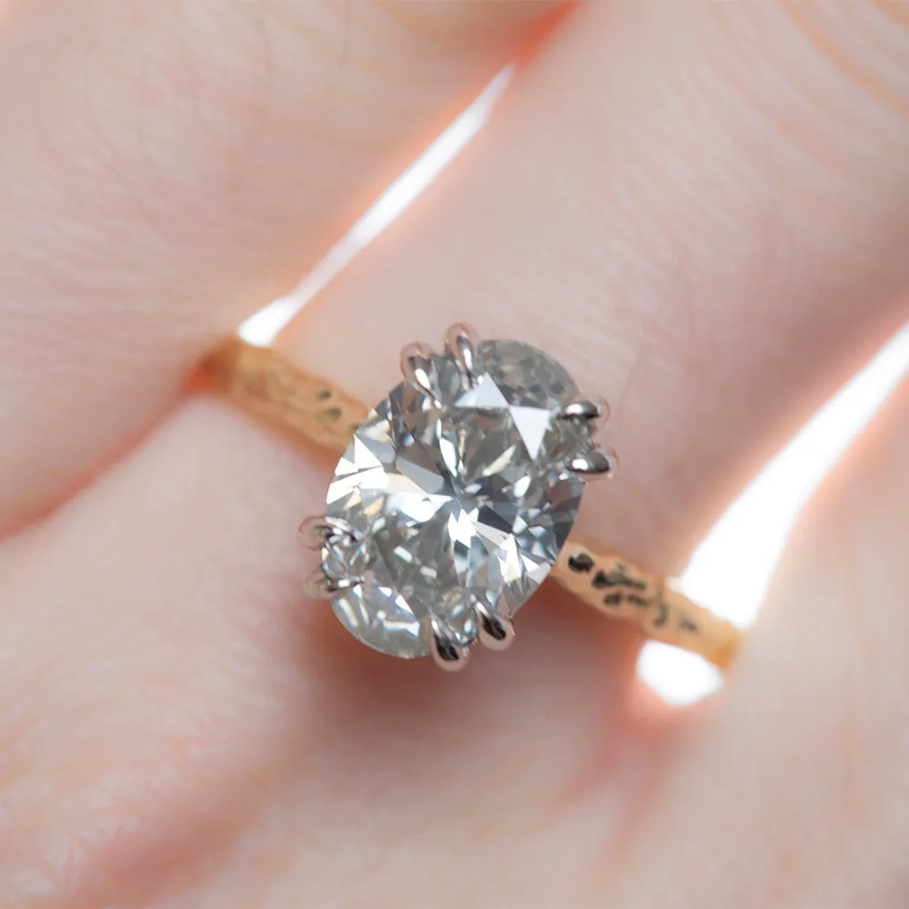 2.03ct Grey Oval Diamond Cathedral Double Prong Evergreen Solitaire in 18k Yellow and Platinum