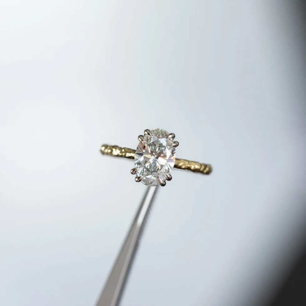 2.03ct Grey Oval Diamond Cathedral Double Prong Evergreen Solitaire in 18k Yellow and Platinum