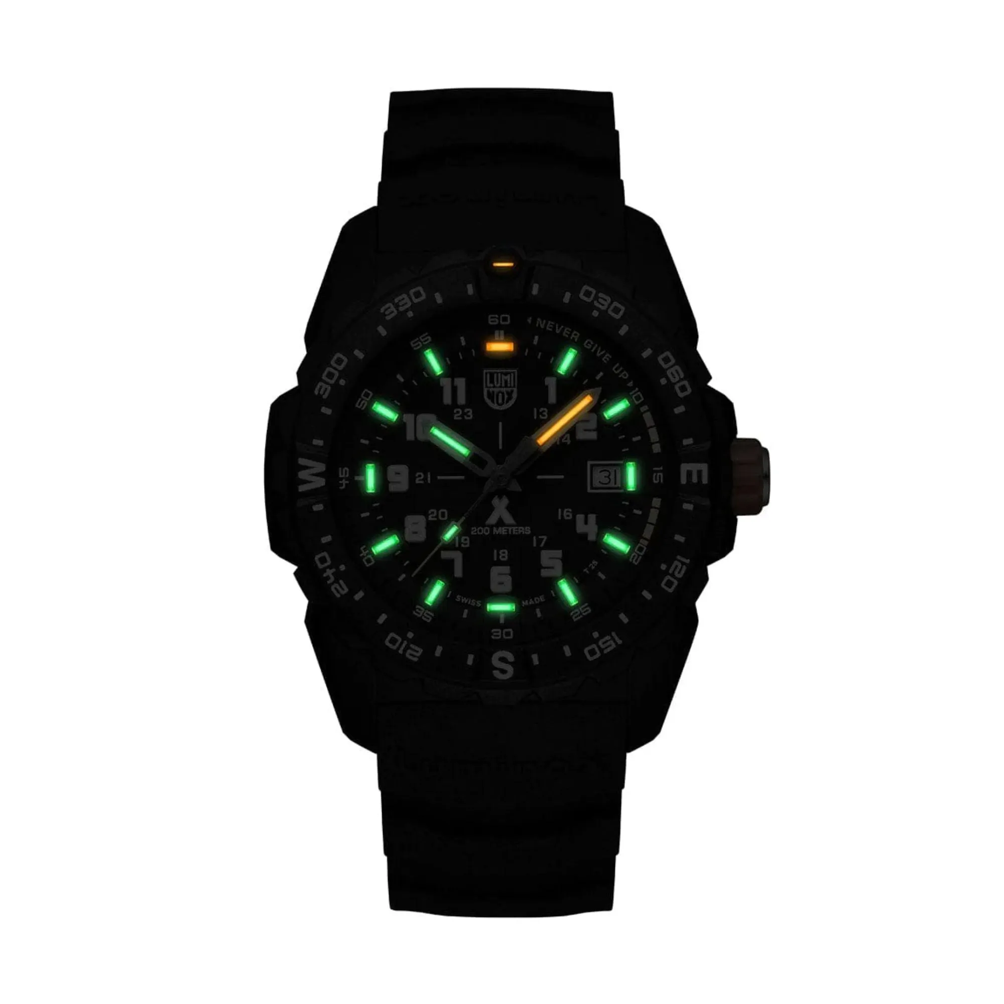 43MM LUMINOX BEAR GRYLLS SURVIVAL MOUNTAIN COLLECTION QUARTZ WATCH WITH BLACK AND GREEN DATE DIAL