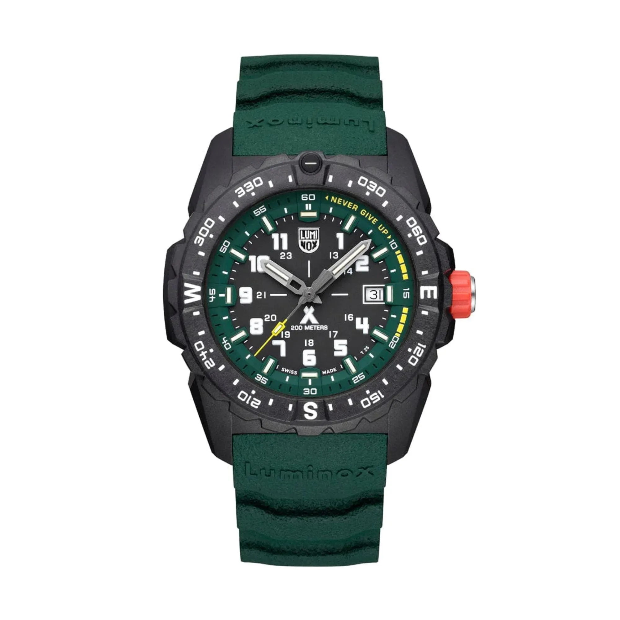 43MM LUMINOX BEAR GRYLLS SURVIVAL MOUNTAIN COLLECTION QUARTZ WATCH WITH BLACK AND GREEN DATE DIAL