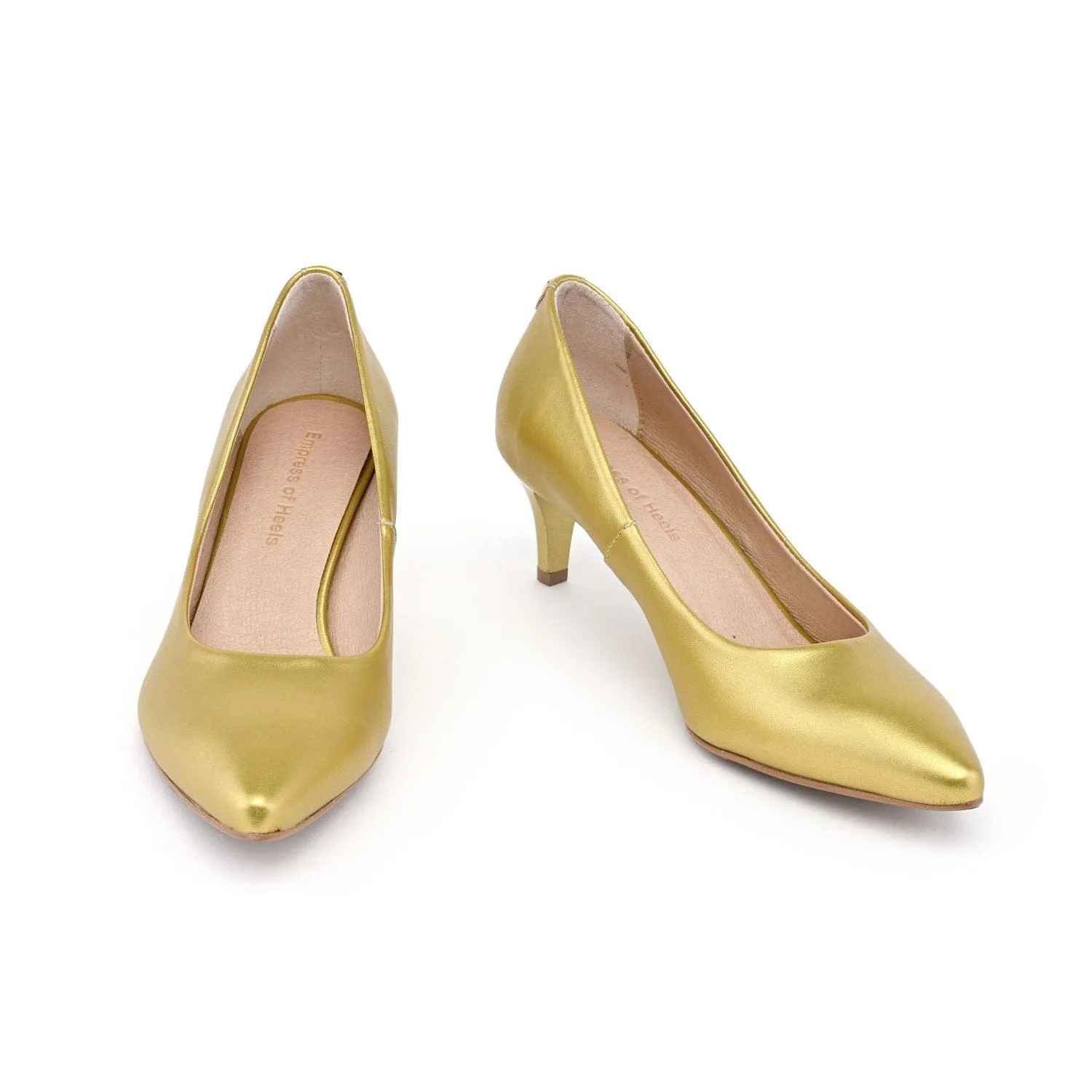 55mm Vegan Apple Leather Heels | Golden Glamour