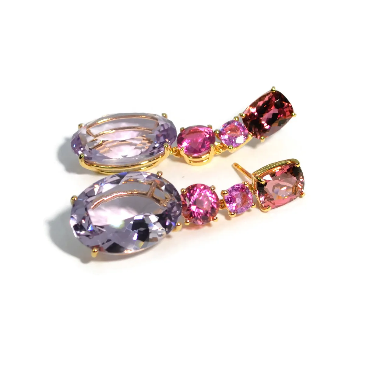 A & Furst - Party - Drop Earrings with Pink Tourmaline, Pink Sapphires and Rose de France, 18k Yellow Gold