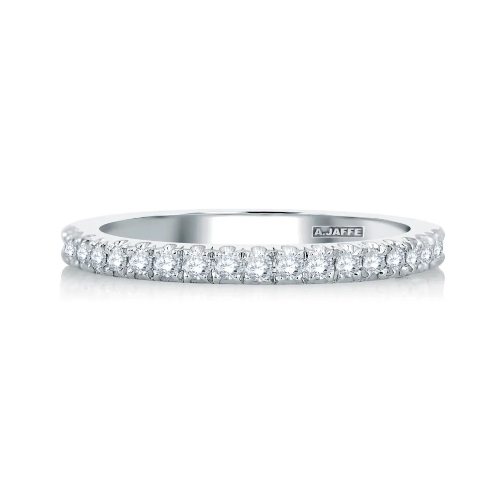 A. JAFFE Classic Half Diamond Pave Wedding Band with Quilted Interior