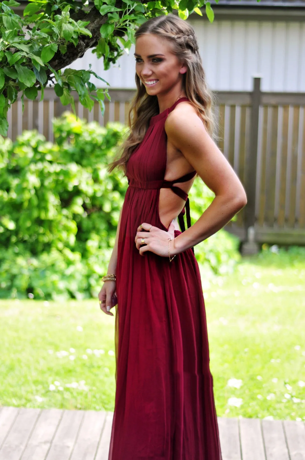 A Line Sleeveless Backless Maroon Prom Dress, Maroon Formal Dress, Maroon Bridesmaid Dress