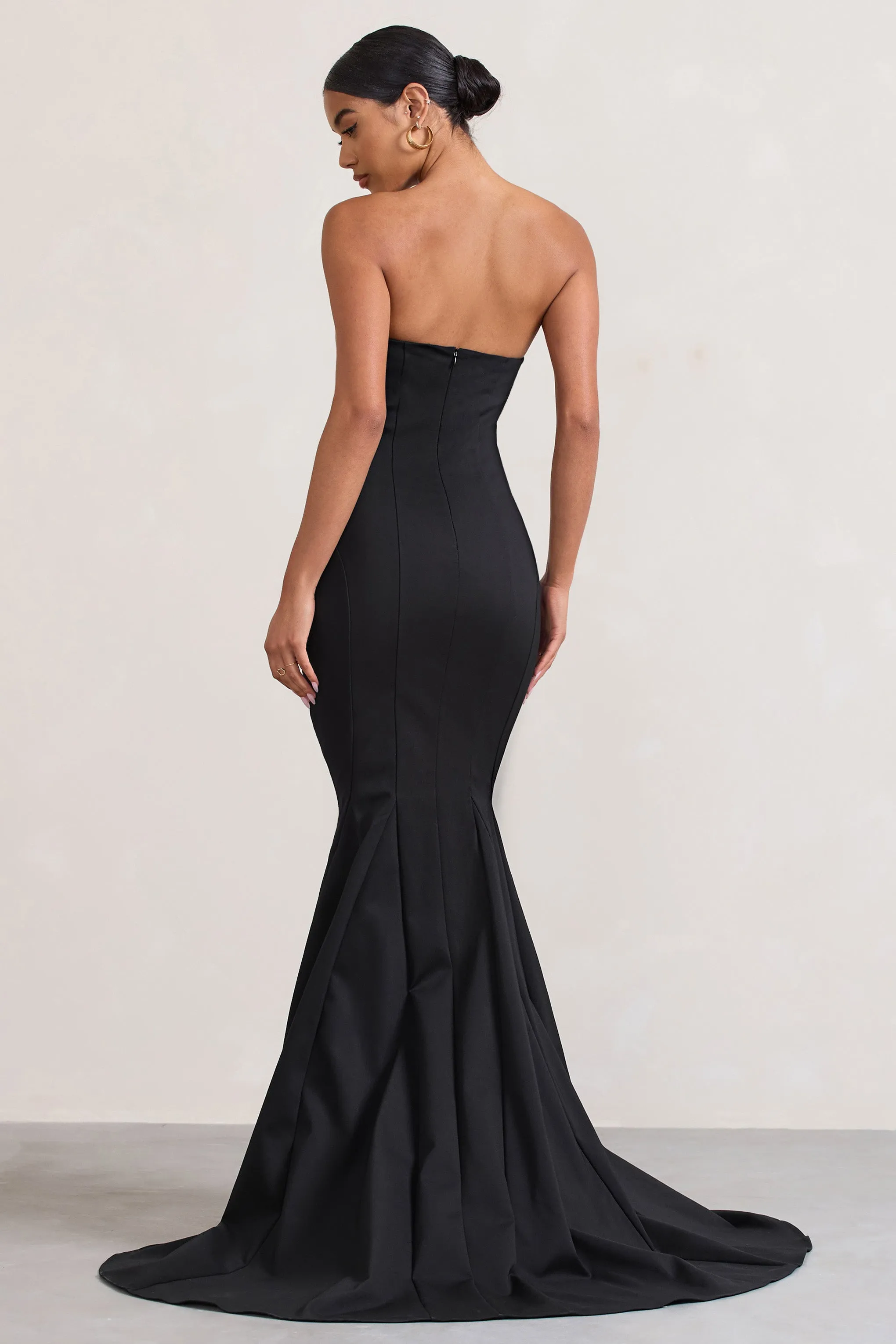 Adored | Black Strapless Structured Fishtail Maxi Dress