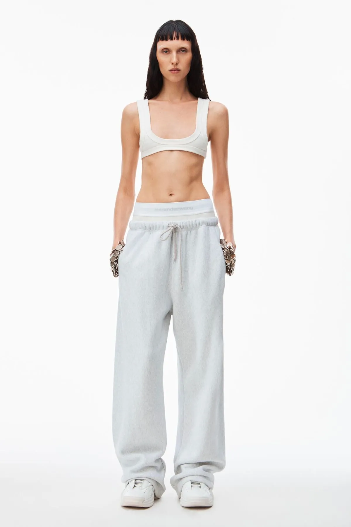 alexanderwang.t Brief Logo Wide Leg Sweatpant - Light Heather Grey