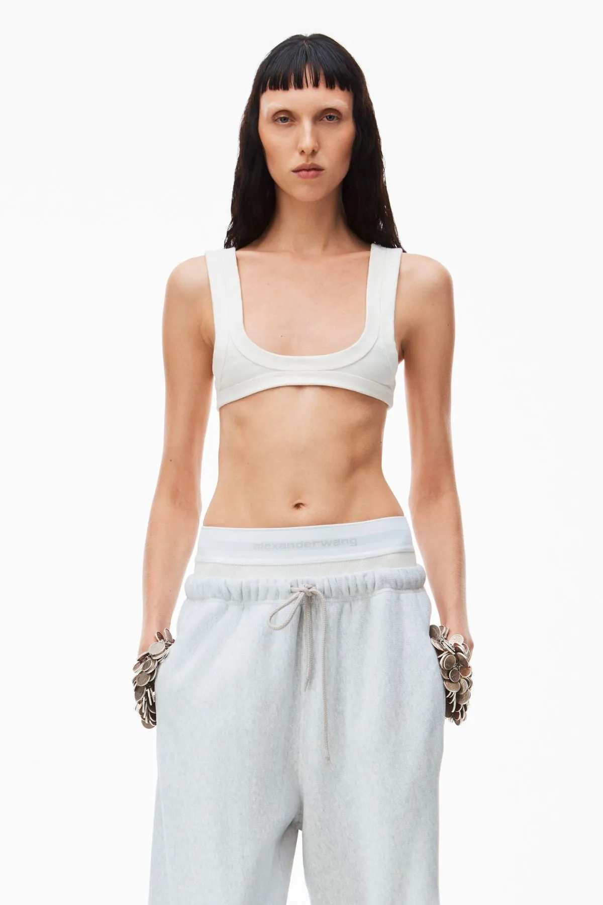 alexanderwang.t Brief Logo Wide Leg Sweatpant - Light Heather Grey