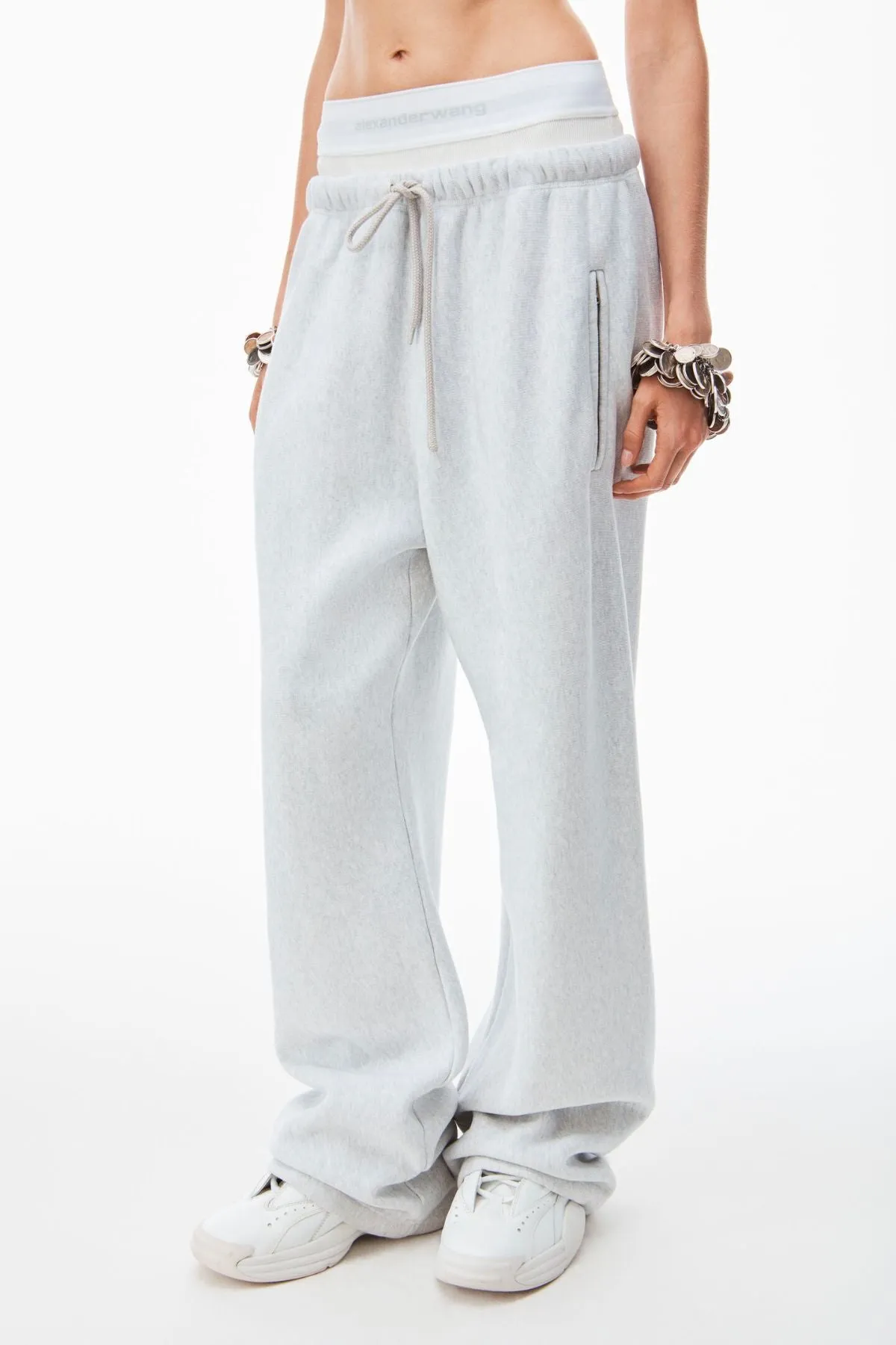 alexanderwang.t Brief Logo Wide Leg Sweatpant - Light Heather Grey