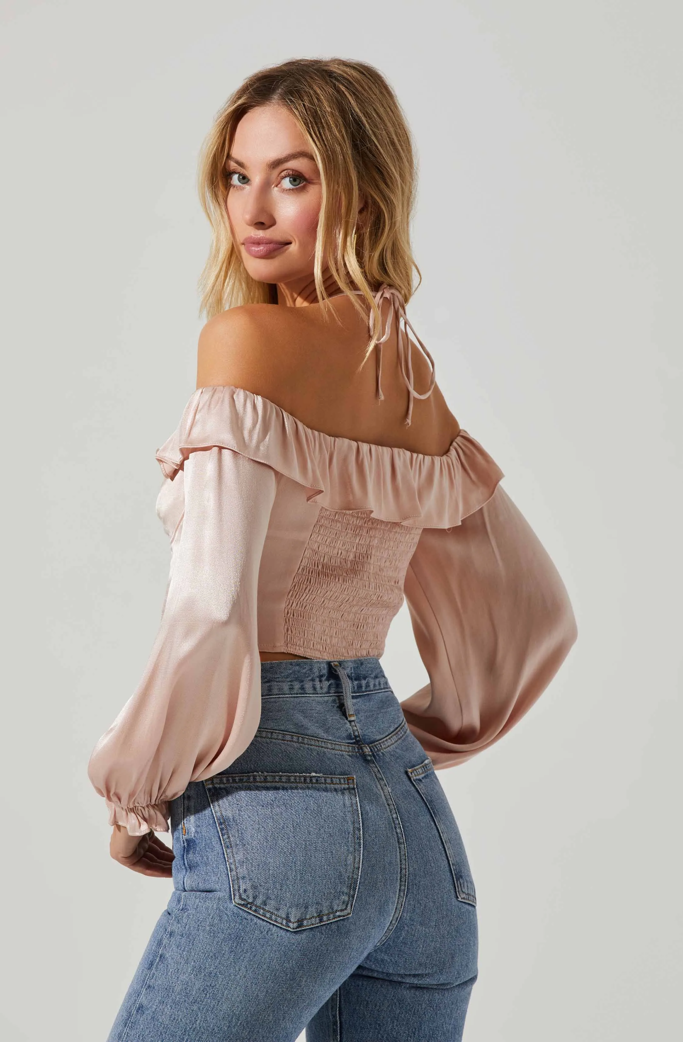 Allison Off Shoulder Halter Long Sleeve Top