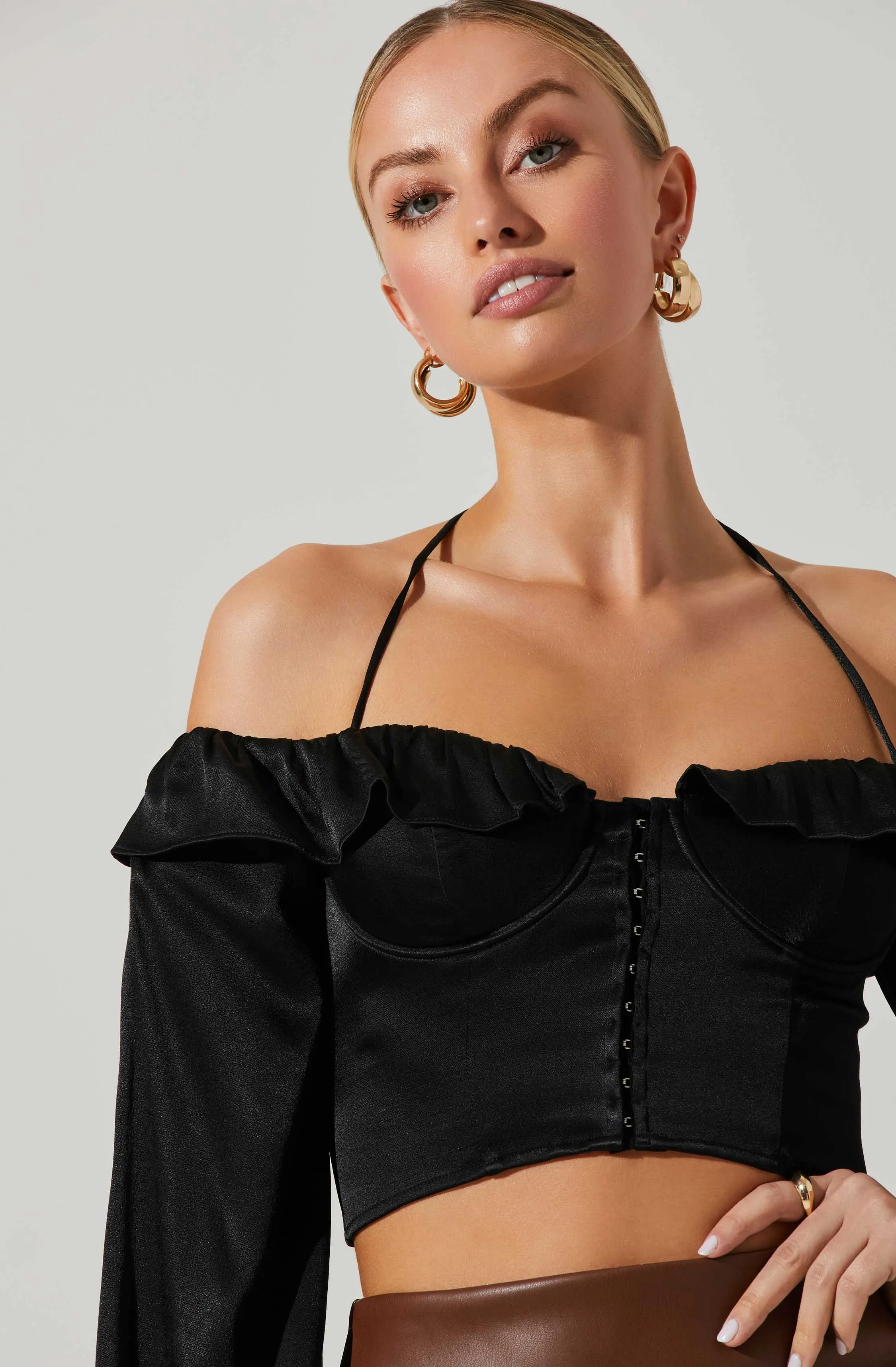 Allison Off Shoulder Halter Long Sleeve Top