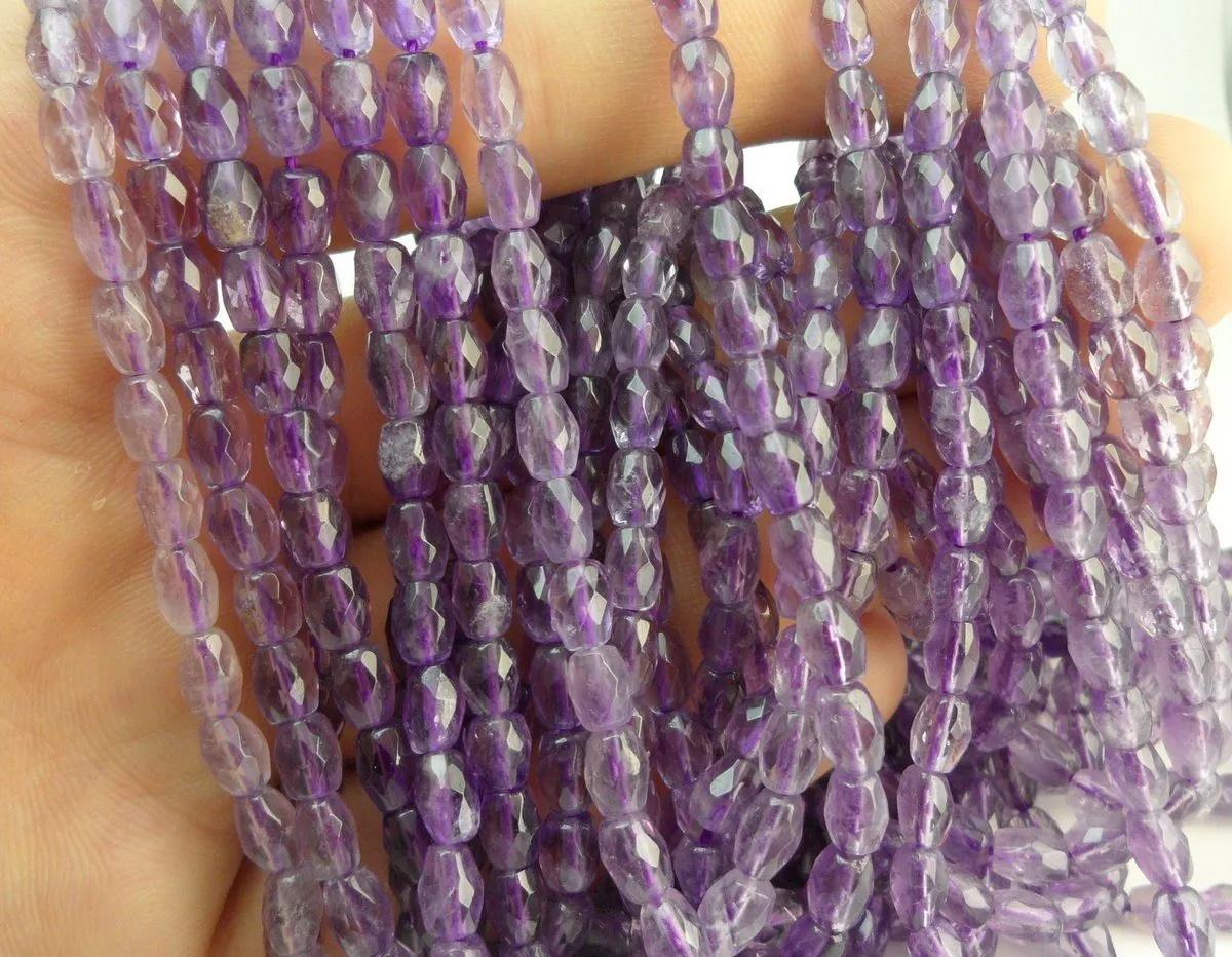 Amethyst 6x4mm Barrel  Faceted Gemstone Beads 15.5 inches Full Strand G50 T063