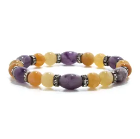 Amethyst and Yellow Jade with Crystal Accent 8mm Beads Gemstone Elastic Bracelet