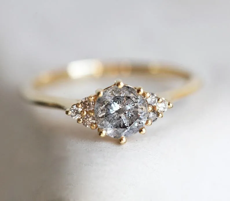 Amy Round Salt And Pepper Diamond Ring