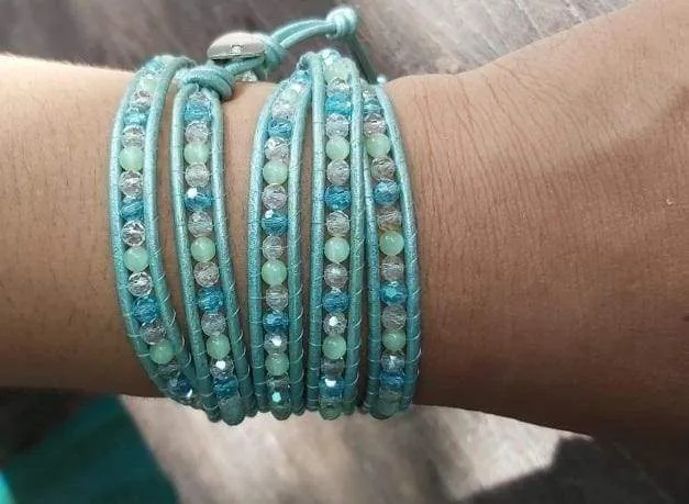 Aqua Mix Crystal and Cats Eye Wrap Bracelet