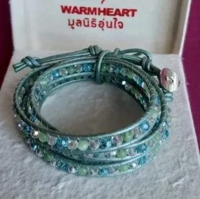 Aqua Mix Crystal and Cats Eye Wrap Bracelet