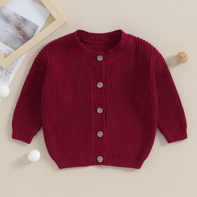 Baby Girls Button Down Sweater Cardigan - Wine Cranberry Maroon