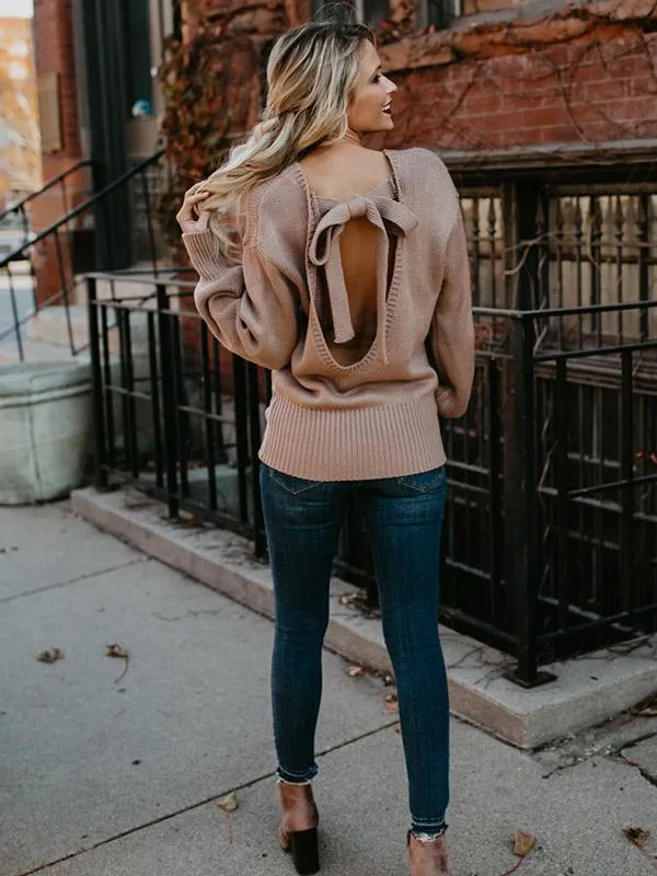 Backless Bandage Sweater Tops