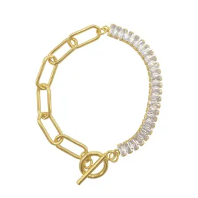 Baguette and Paper Clip Toggle Bracelet gold