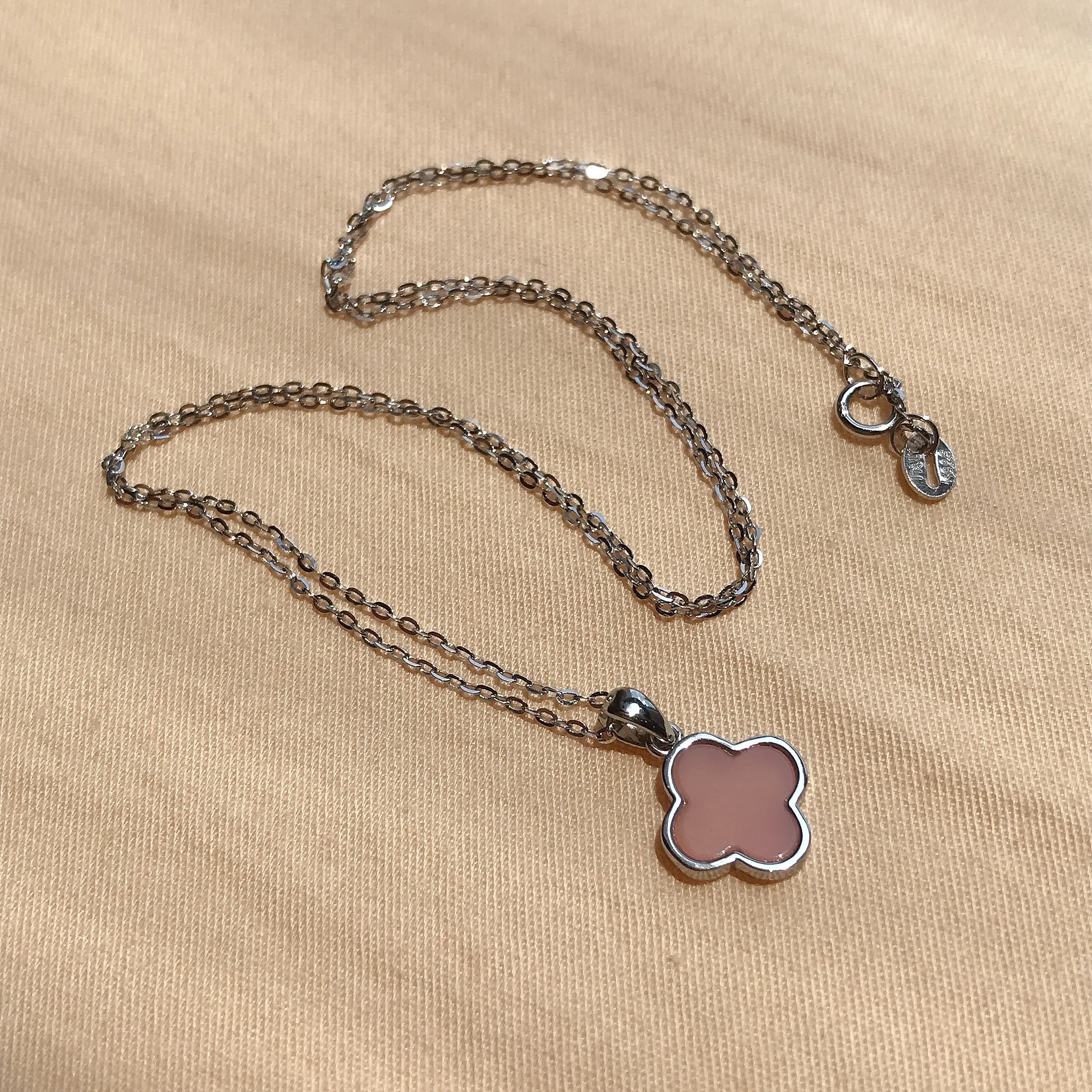 Best Color Solid Pink Opal Pendant Necklace| Hand-cut Four Leaf Clover Lucky Pendant with Sterling Silver