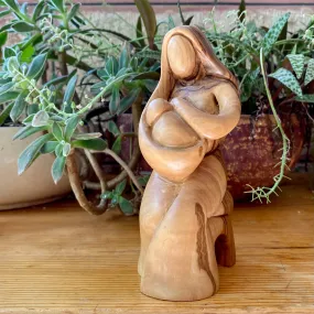 Bethlehem Olive Wood Figurine of Madonna with Baby Jesus Nursing