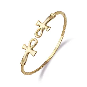 Better Jewelry 10K Yellow Gold West Indian Bangle w. Ankh Cross Ends