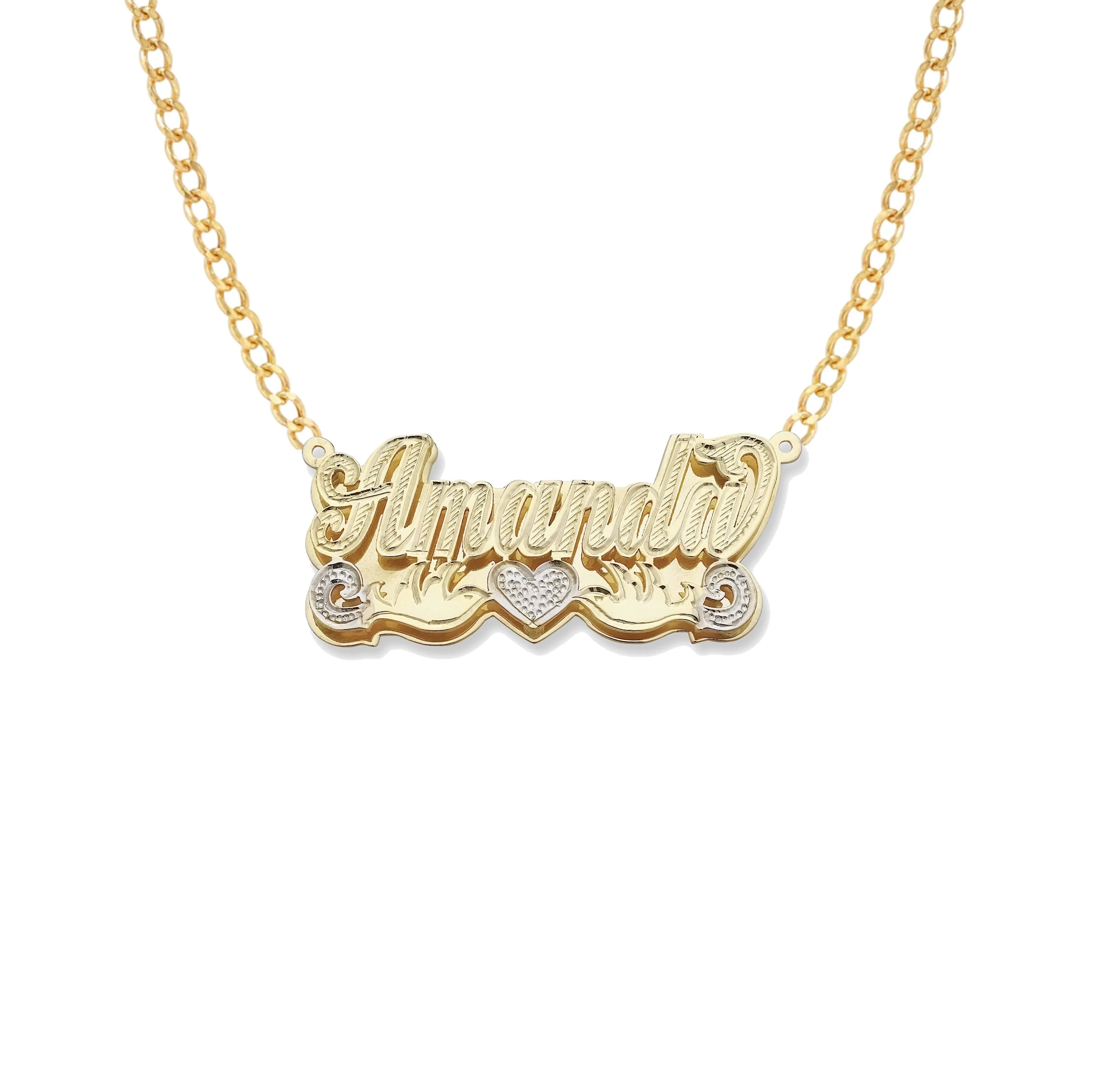 Better Jewelry Heart 10K Gold Double Nameplate Necklace