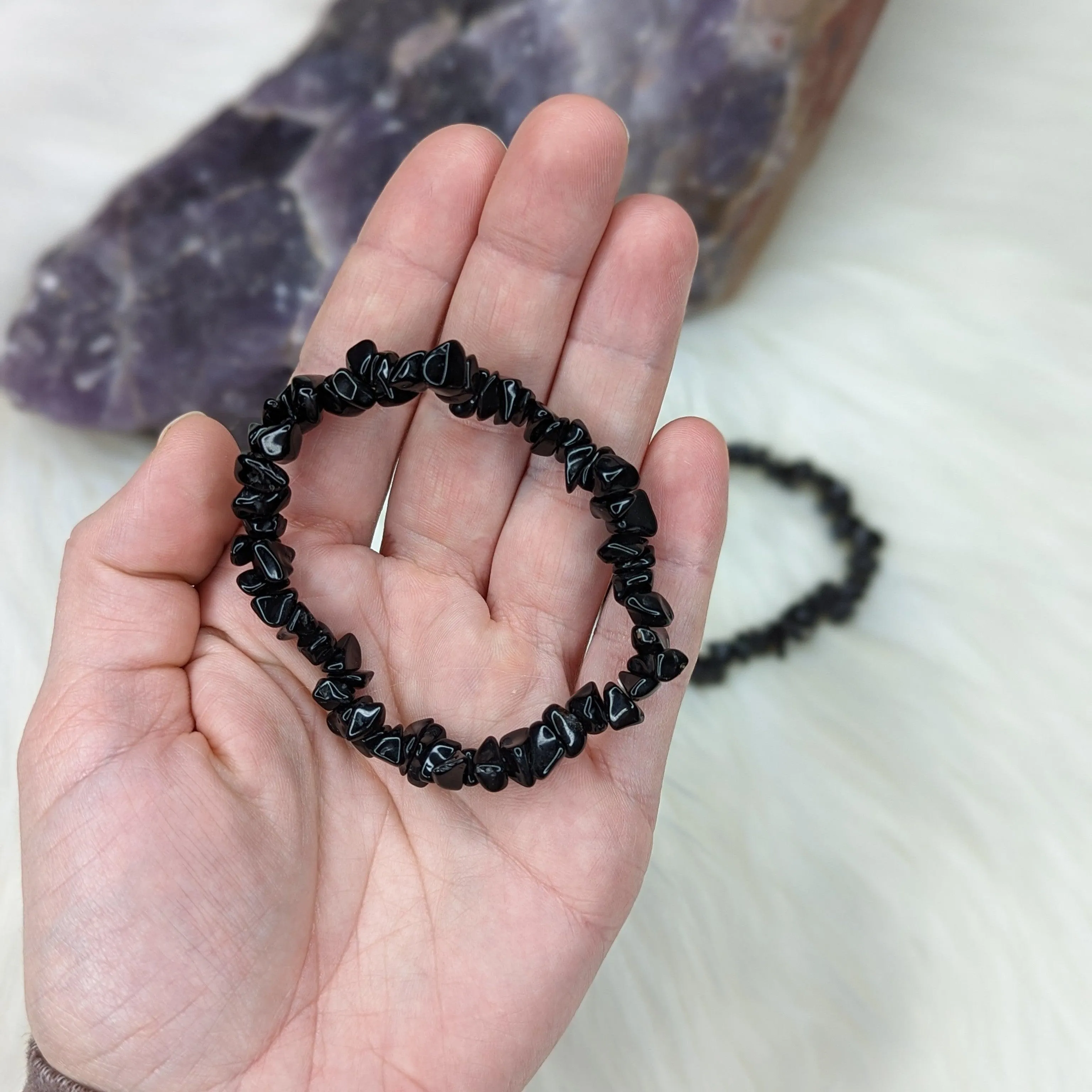 Black Obsidian Chip Stretch Bracelet ~Etheric Protection~