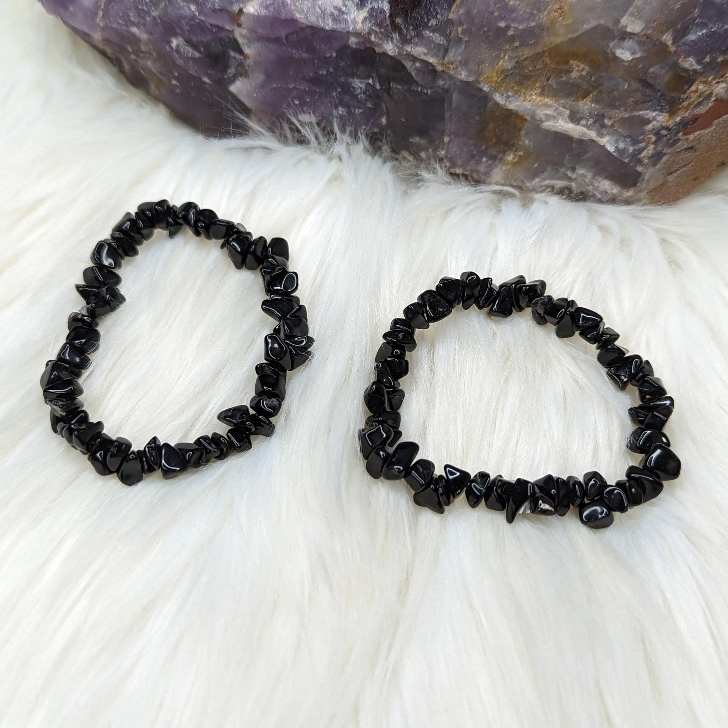 Black Obsidian Chip Stretch Bracelet ~Etheric Protection~