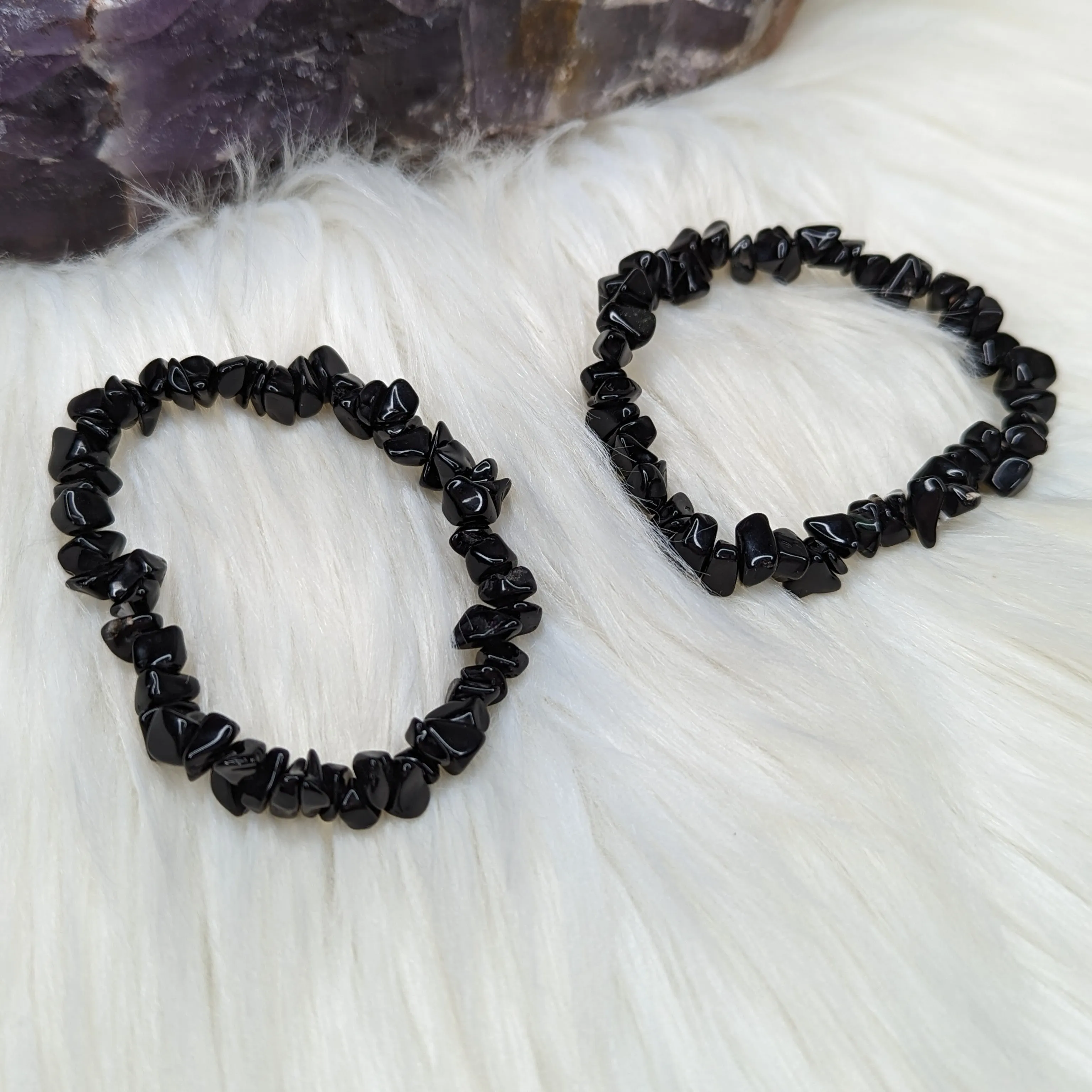 Black Obsidian Chip Stretch Bracelet ~Etheric Protection~