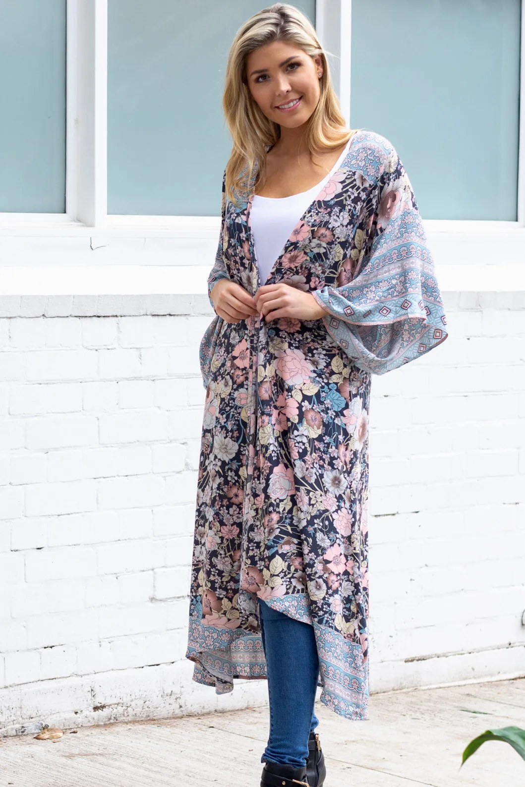 Blossom Kimono - Pink/Blue