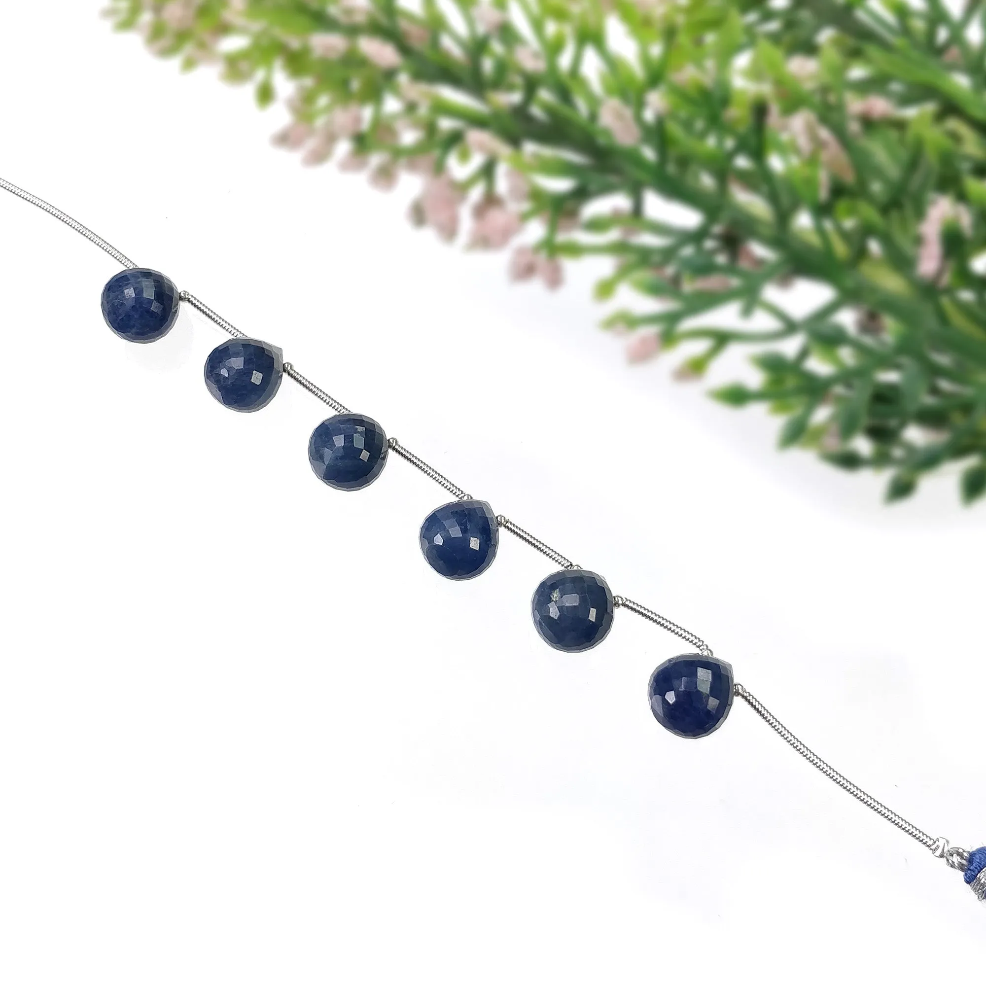 BLUE SAPPHIRE Gemstone Checker Cut Loose Beads : 63.95cts Natural Untreated Sapphire Faceted Teardrops Beads 12mm