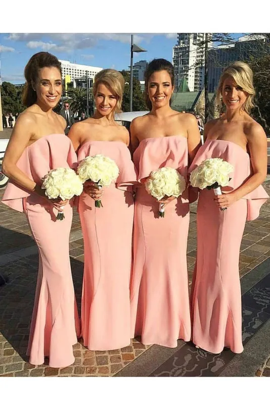 Bohemian Strapless Floor-length Beach Wedding Bridesmaid Dress